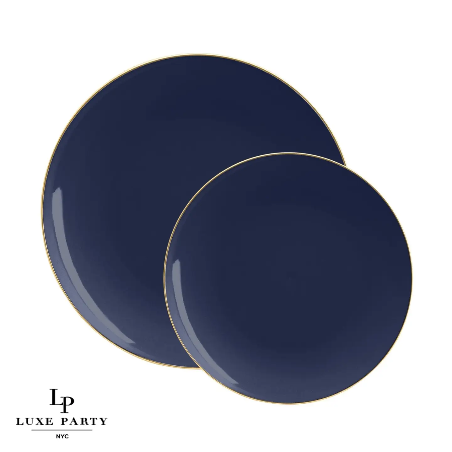 Navy Blue Plastic Dinner Plates with Gold Trim 10CT