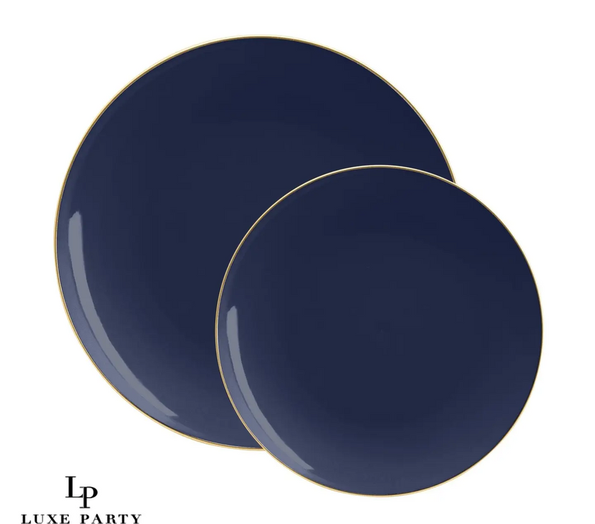 Navy Blue Plastic Dinner Plates with Gold Trim 10CT
