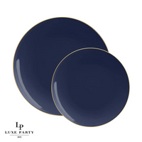 Navy Blue Plastic Dinner Plates with Gold Trim 10CT