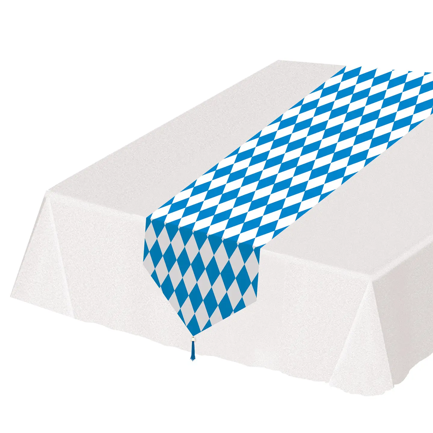 Blue and White Bavarian Oktoberfest Table Runner, 11" X 6'