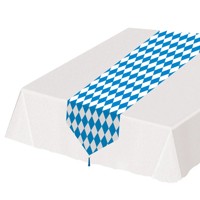 Blue and White Bavarian Oktoberfest Table Runner, 11" X 6'