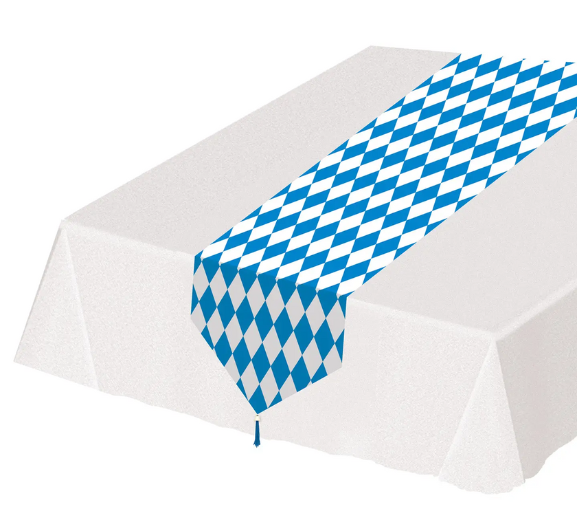 Blue and White Bavarian Oktoberfest Table Runner, 11" X 6'