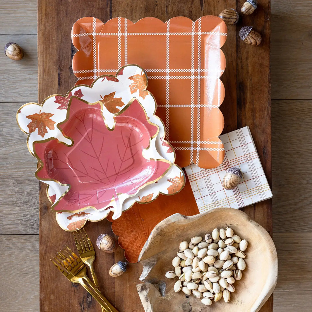 Orange Windowpane Square Paper Plates 8CT