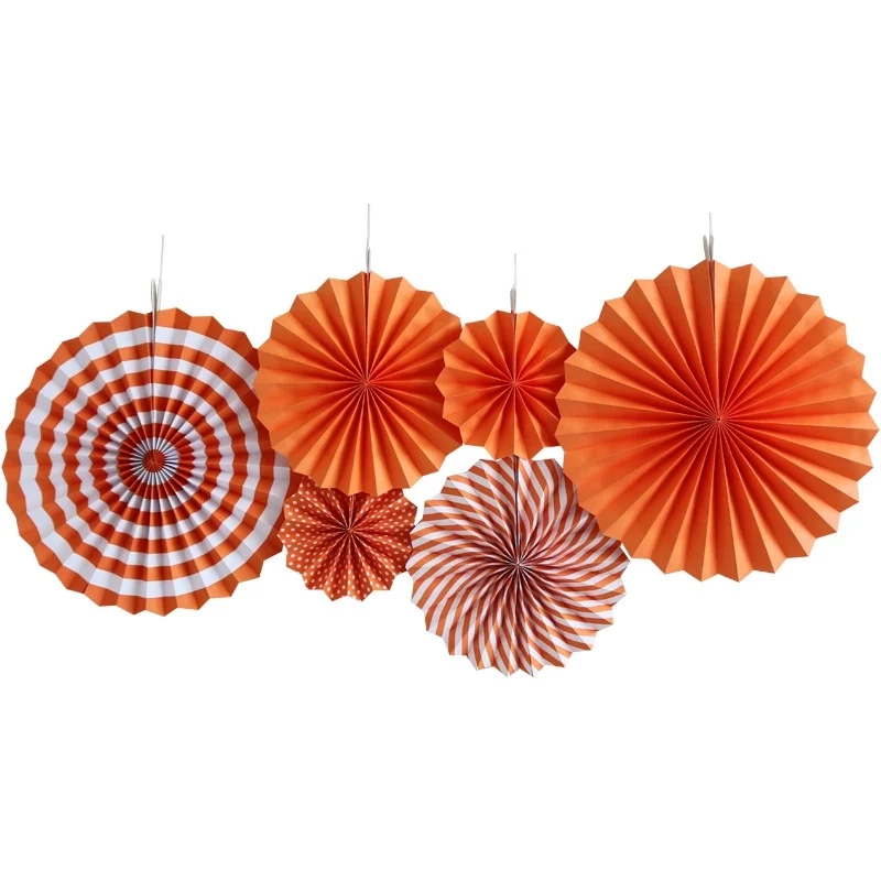 Orange Paper Fans - 6 Pieces