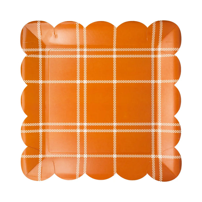 Orange Windowpane Square Paper Plates 8CT
