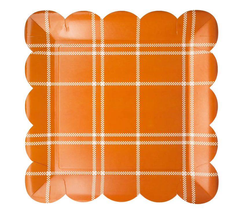 Orange Windowpane Square Paper Plates 8CT