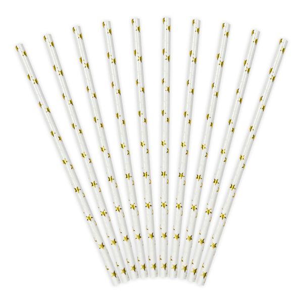 Gold and White Star Straws 10CT
