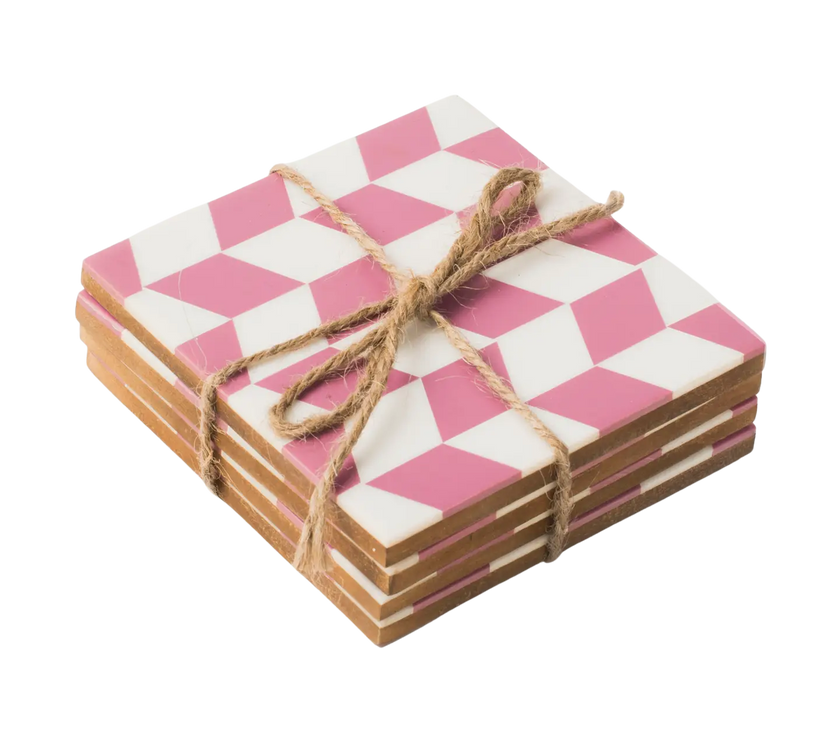 Rosette Pink and Ivory Coasters - Set of 4