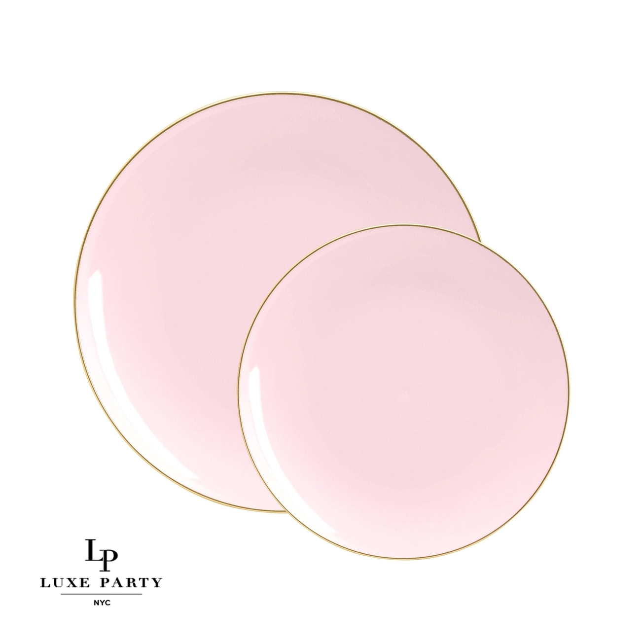 Blush Pink Plastic Dinner Plates with Gold Trim 10CT
