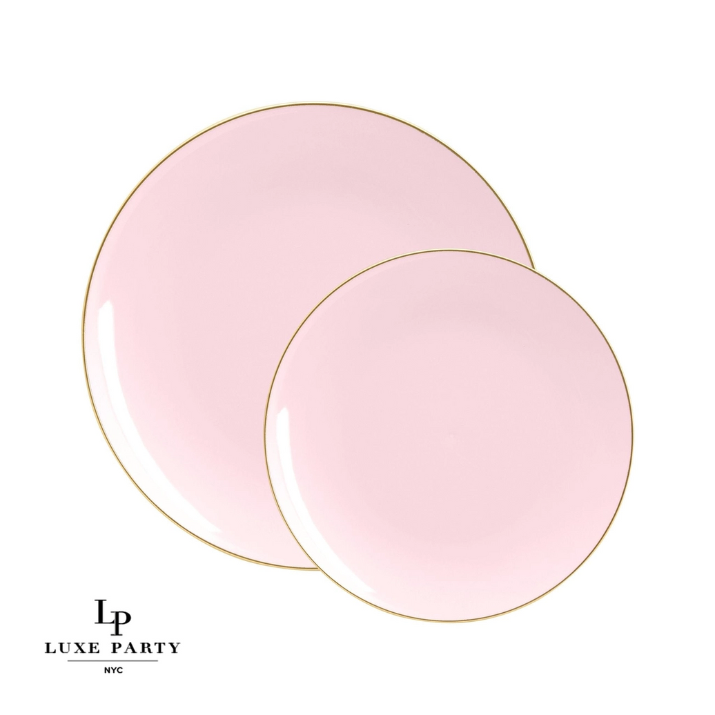 Blush Pink Plastic Dinner Plates with Gold Trim 10CT