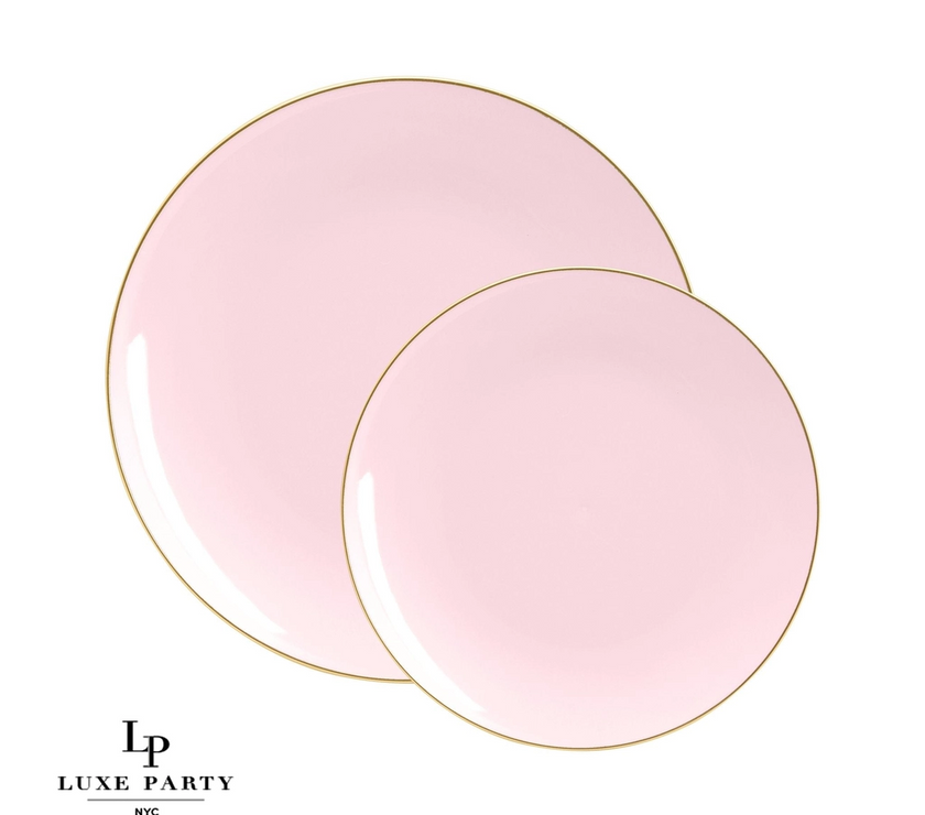 Blush Pink Plastic Dinner Plates with Gold Trim 10CT
