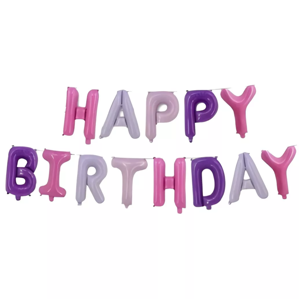 Purple and Pink Happy Birthday Balloon Banner