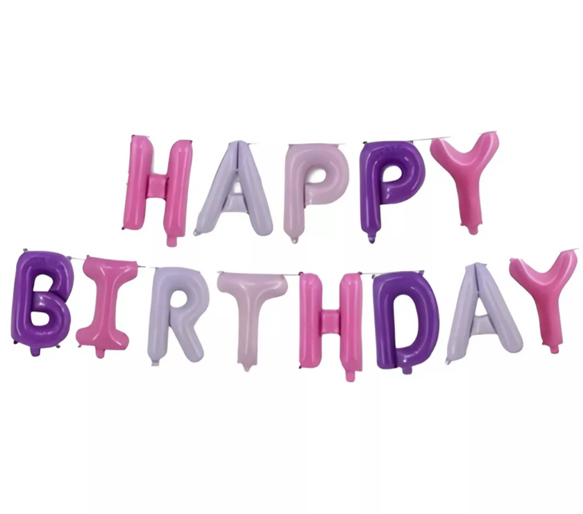 Purple and Pink Happy Birthday Balloon Banner