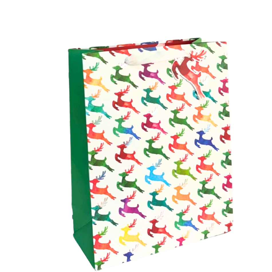 Rainbow Christmas Deer Large Gift Bag