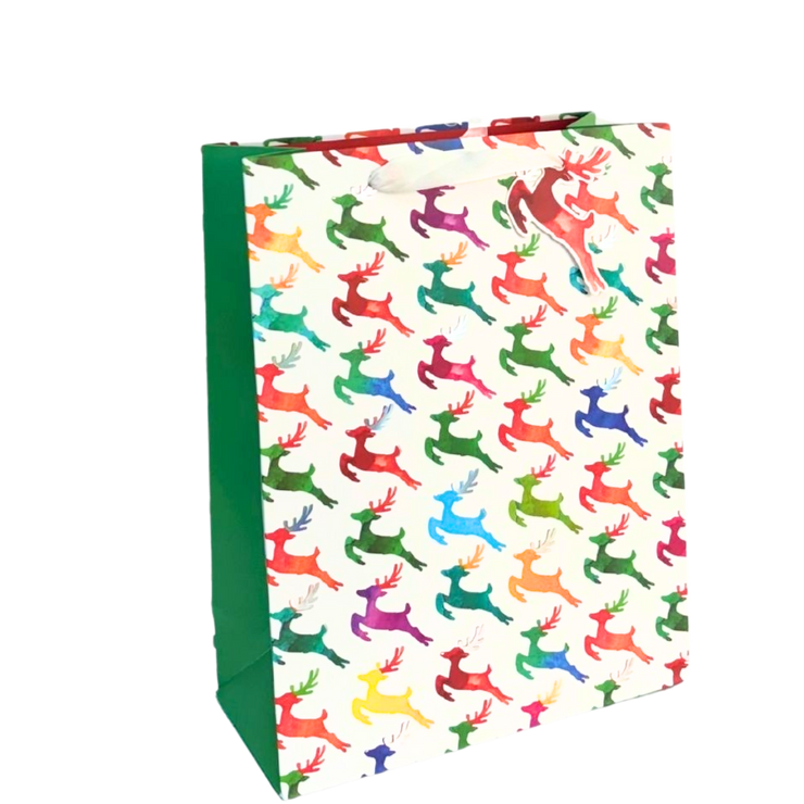 Rainbow Christmas Deer Large Gift Bag