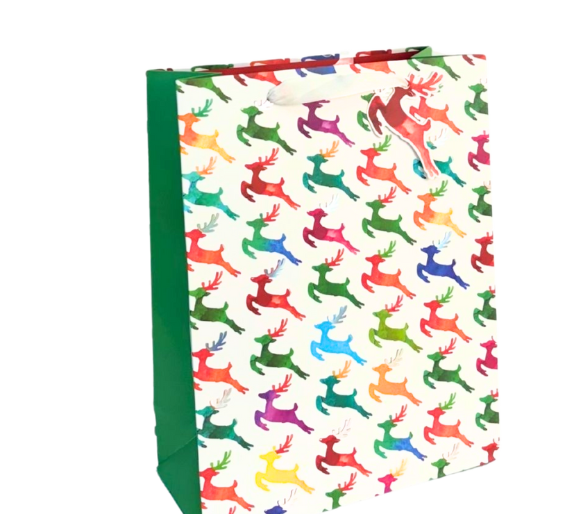Rainbow Christmas Deer Large Gift Bag