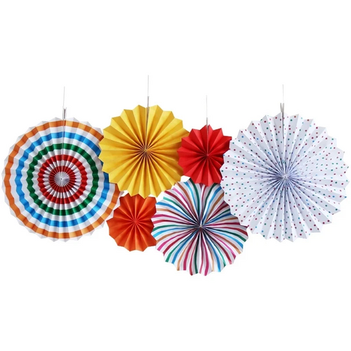Rainbow Paper Fans - 6 Pieces
