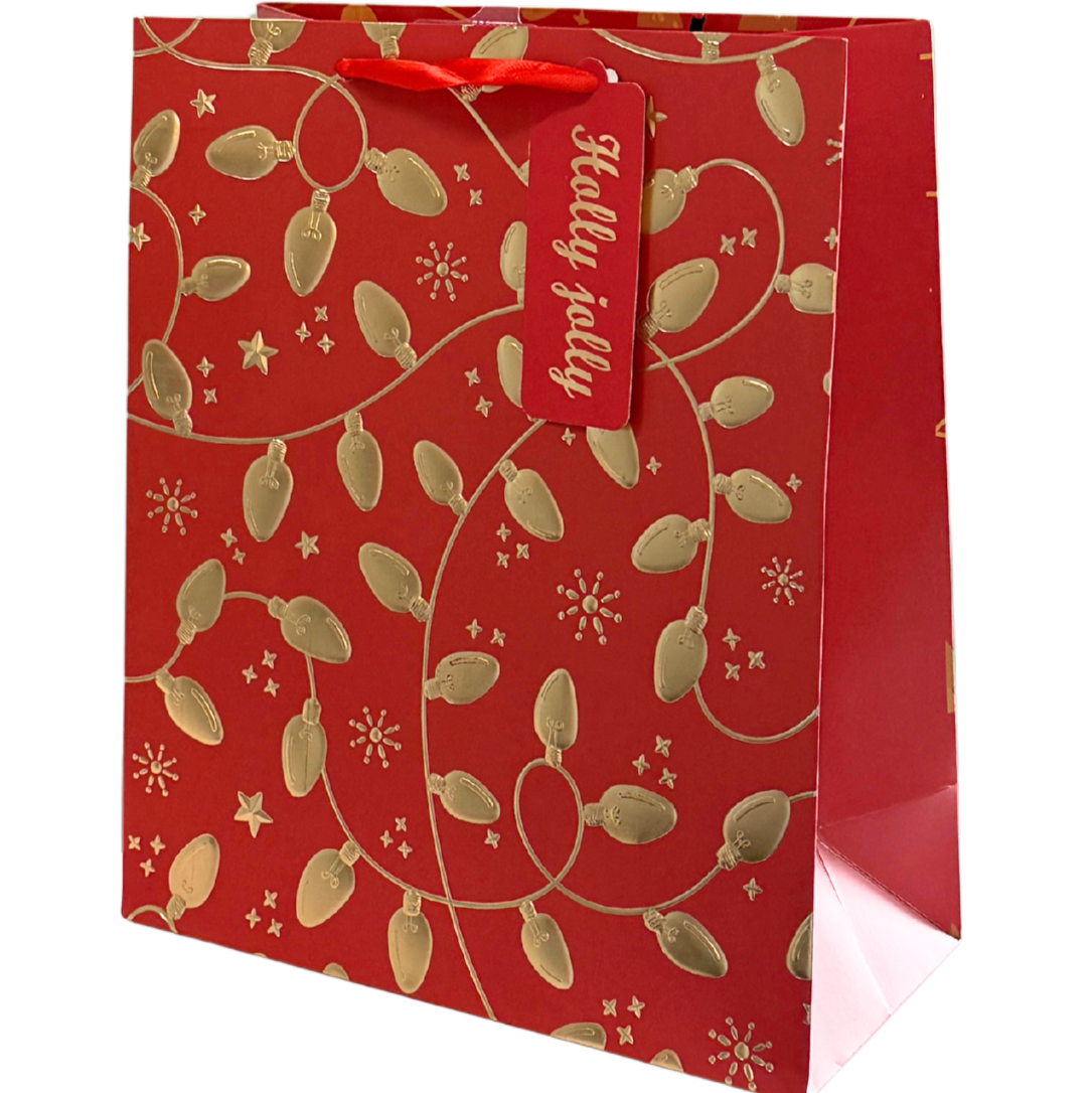 Red and Gold Embossed Christmas Light Medium Gift Bag
