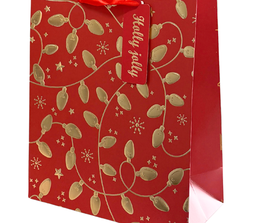 Red and Gold Embossed Christmas Light Medium Gift Bag