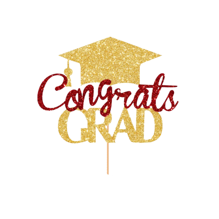Congrats Grad Cake Topper - Red & Gold