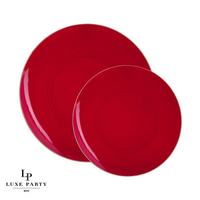 Red Plastic Appetizer Plates with Gold Trim 10CT