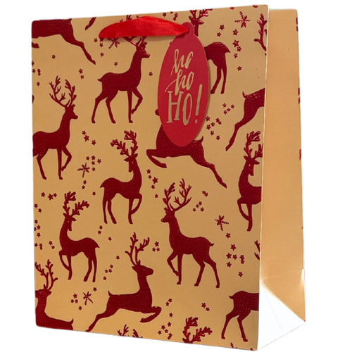 Red Embossed Reindeer Medium Gift Bag