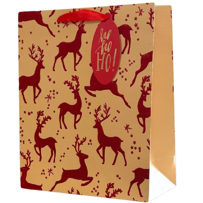 Red Embossed Reindeer Medium Gift Bag