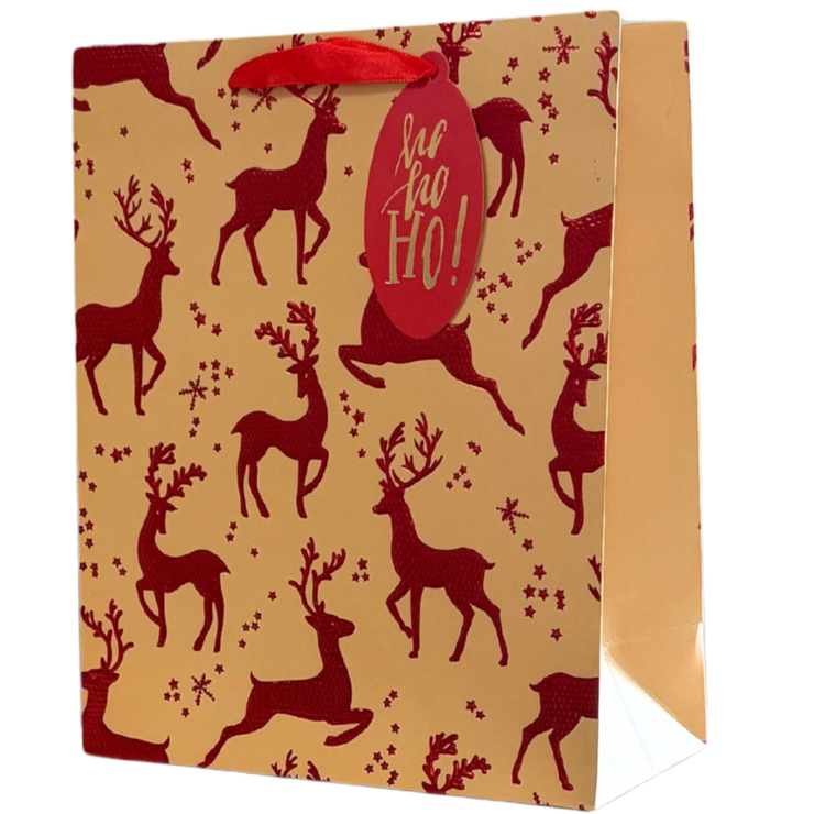 Red Embossed Reindeer Medium Gift Bag