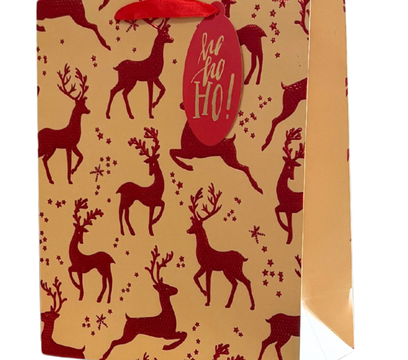 Red Embossed Reindeer Medium Gift Bag