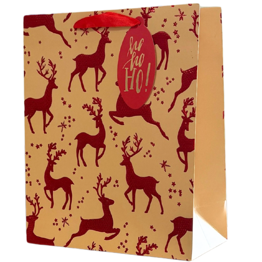 Red Embossed Reindeer Medium Gift Bag