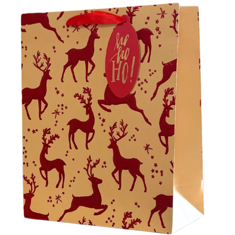 Red Embossed Reindeer Medium Gift Bag