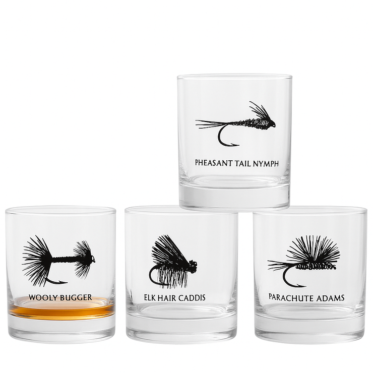 Fly Fishing Rocks Glass - Assorted Designs