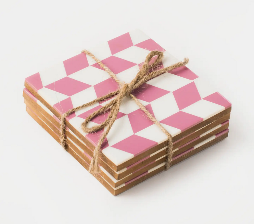 Rosette Pink and Ivory Coasters - Set of 4