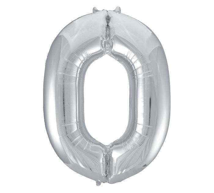 Number 0 Silver 34" Mylar Balloon