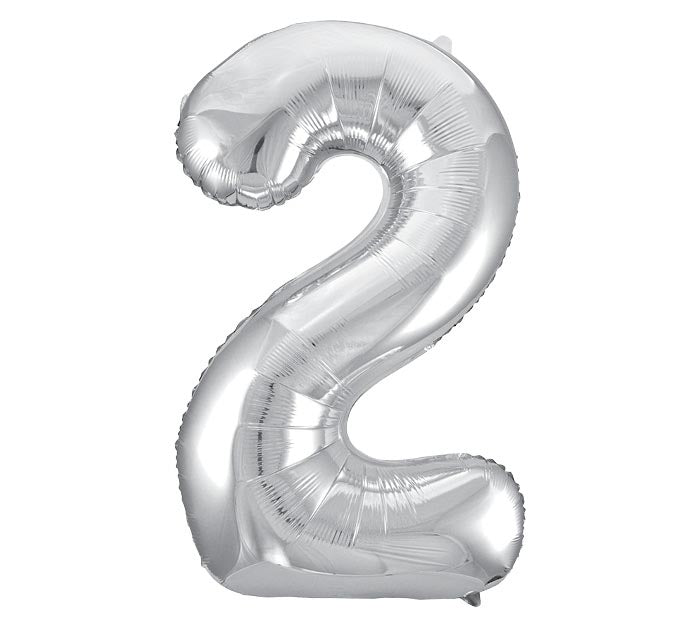 Number 2 Silver 34" Mylar Balloon