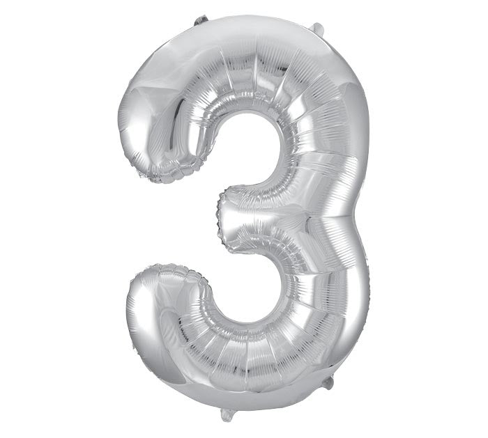 Number 3 Silver 34" Mylar Balloon