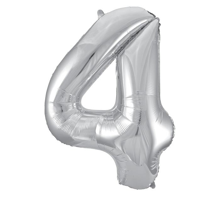 Number 4 Silver 34" Mylar Balloon