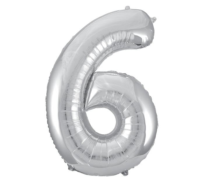 Number 6 Silver 34" Mylar Balloon
