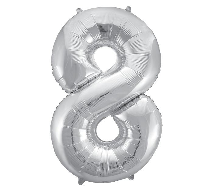 Number 8 Silver 34" Mylar Balloon