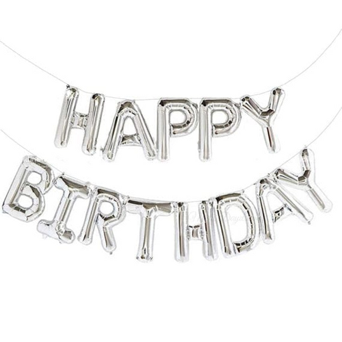 Silver Happy Birthday Balloon Banner