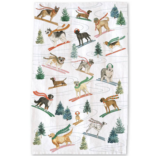 Holiday Ski Dogs Tea Towel