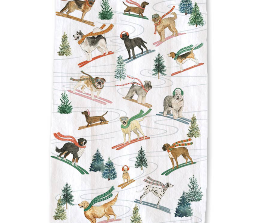 Holiday Ski Dogs Tea Towel