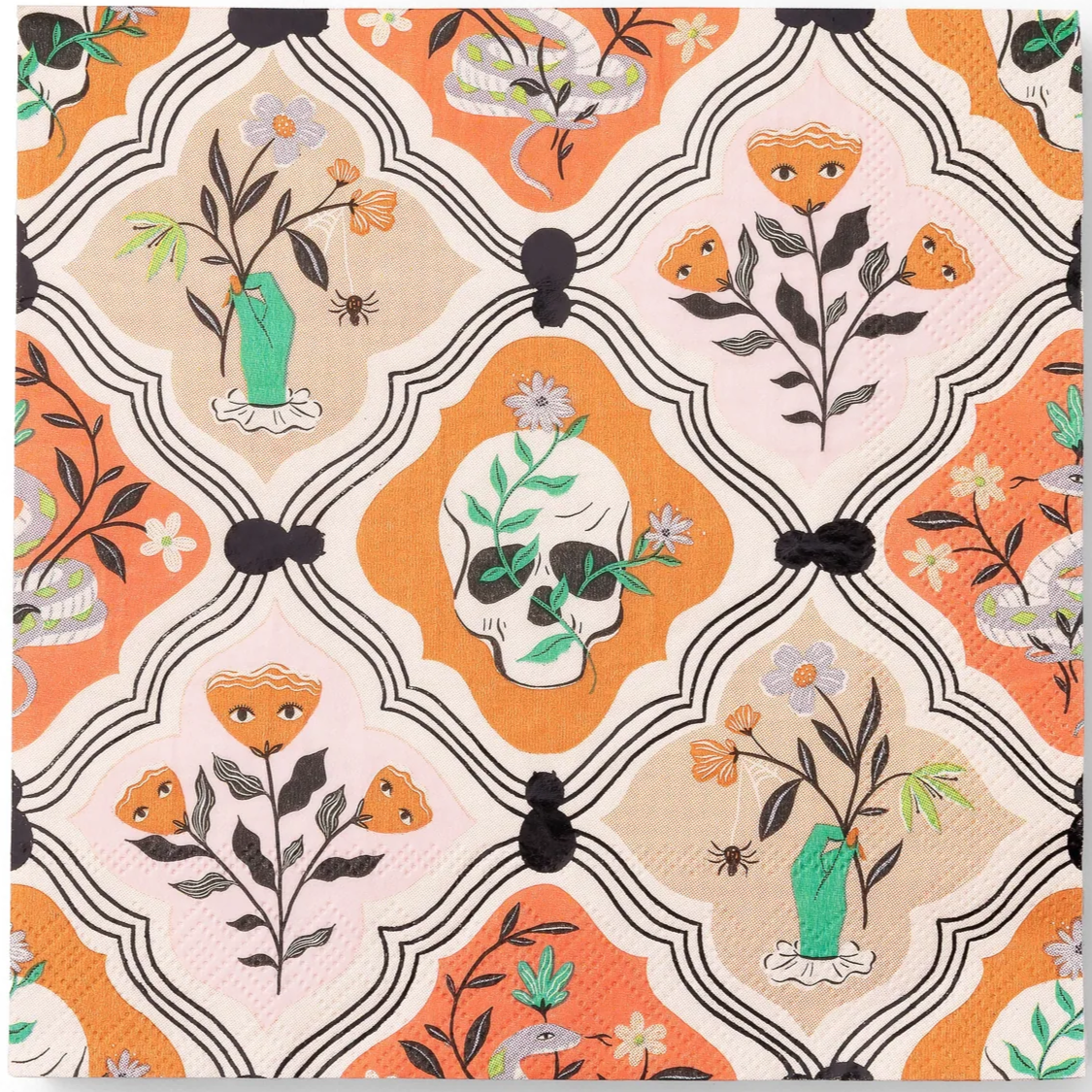 Floral Halloween Skulls & Spiders Dinner Napkins 20CT