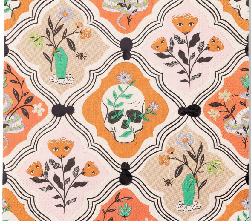 Floral Halloween Skulls & Spiders Dinner Napkins 20CT