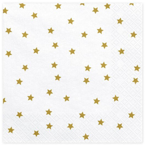 White and Gold Star Napkins 20CT
