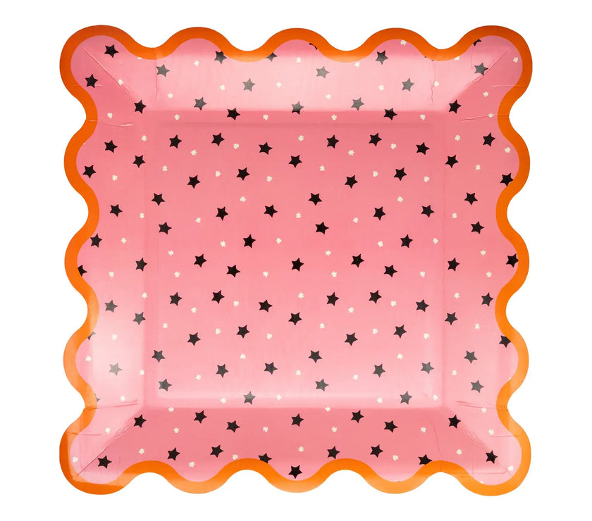 Pink with Black Star Paper Plates 8CT