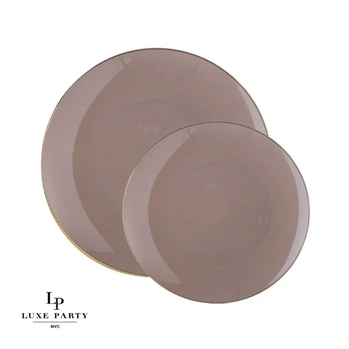 Taupe Plastic Dinner Plates with Gold Trim 10CT
