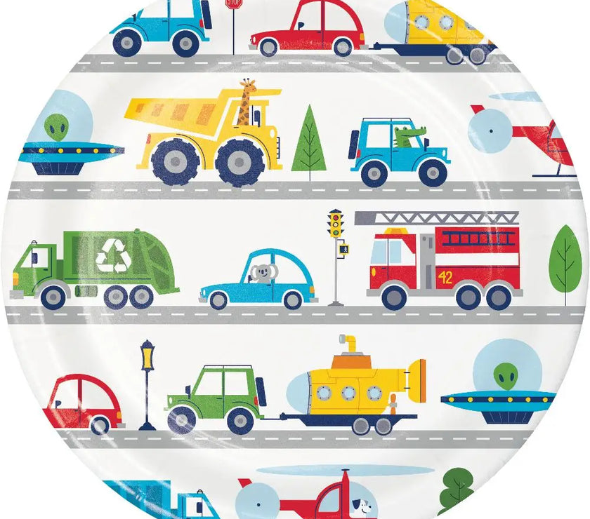 Transportation Time City Life Dinner Plates 8CT