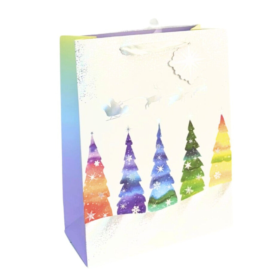 Rainbow Christmas Trees Large Gift Bag