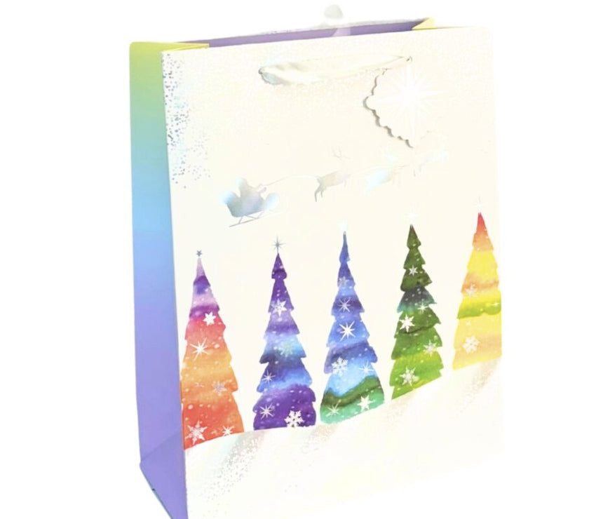 Rainbow Christmas Trees Large Gift Bag